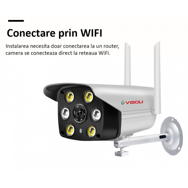 Camera de supraveghere IP wireless Visoli® VS C6, de exterior, night vision color, Full HD 1080p, camera 2.0 MP