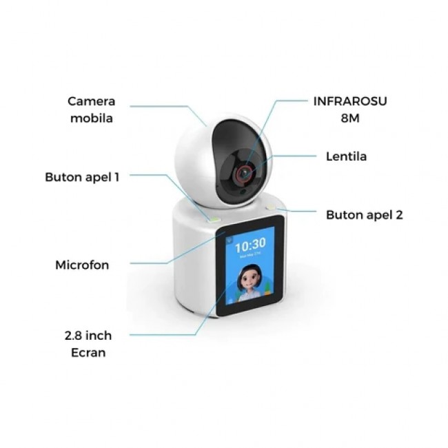 Camera de supraveghere WIFI Visoli™ C31, Functie de call video, Ecran Incorporat, Full HD, Ideala supravegherea, copiilor, varstnicilor