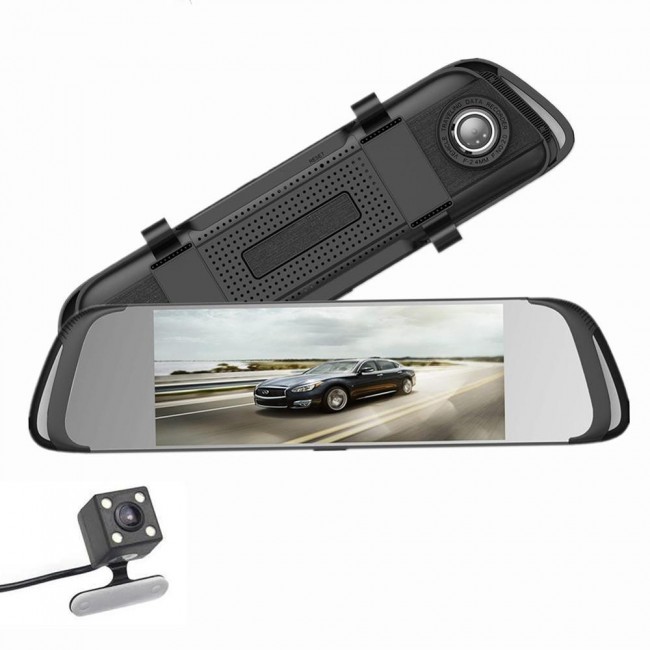 Camera auto oglinda DVR Visoli™ RoadBuddy H17, 7 inch, Full HD 30fps, unghi 170 grade, senzor G, camera marsarier