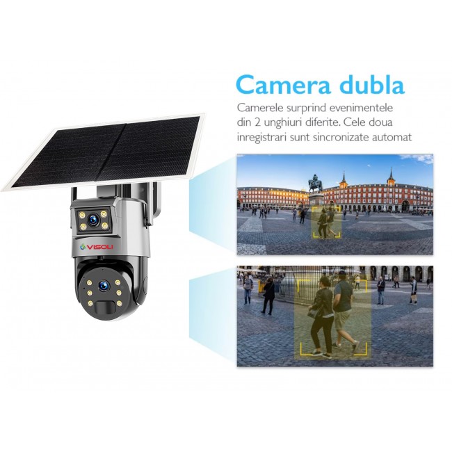 Camera de supraveghere Dubla Sim 4G Visoli® VS-M8-4G PRO, Rezolutie 8MP,de exterior, 4K, 5X Zoom, Detectie Umana