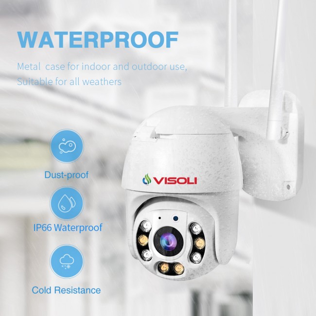 Camera de supraveghere WIFI Visoli® QW25-Pro, 3MP, de exterior,Full HD, Lentila de 4mm, rotire din aplicatie, rezistenta la apa