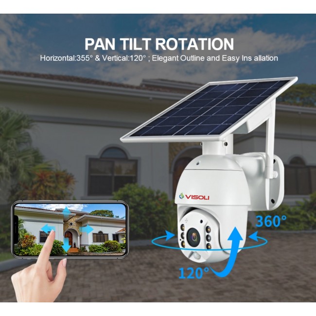 Camera de supraveghere WIFI Visoli® VS-S10, 2MP 1080p, de exterior, Full HD, Panou solar, Rotire din aplicatie, rezistenta la apa Camera de supraveghere WIFI Visoli® VS-S10, 2MP 1080p, de exterior, Full HD, Panou solar, Rotire din aplicatie, rezistenta la apa