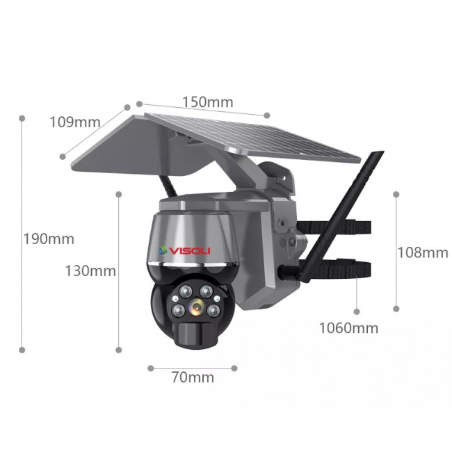 Camera de supraveghere Sim 4G Visoli® VS-Q7-4G, 4MP, de exterior, UHD, Panou solar, Rotire din aplicatie, rezistenta la apa