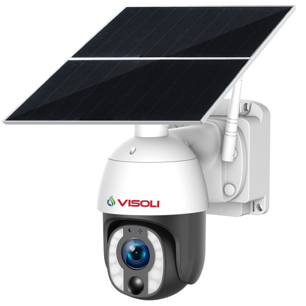 Camera de supraveghere Sim 4G Visoli® VS-S100 4G Zoom Optic 20X, 5MP, Inregistrare Non-Stop, Panou Solar 20W, Rotire din aplicatie, rezistenta la apa, auto tracking,  Alb