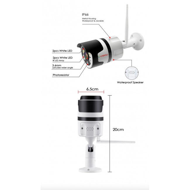 Camera de supraveghere WIFI Visoli® VS SC5, Full HD 1080p, de exterior, Night vision, Senzor miscare, alb Camera de supraveghere WIFI Visoli® VS SC5, Full HD 1080p, de exterior, Night vision, Senzor miscare, alb
