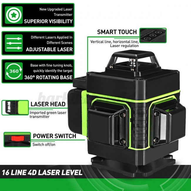 Nivela laser 4D Visoli, 16 linii, Lumina verde, Negru/Alb