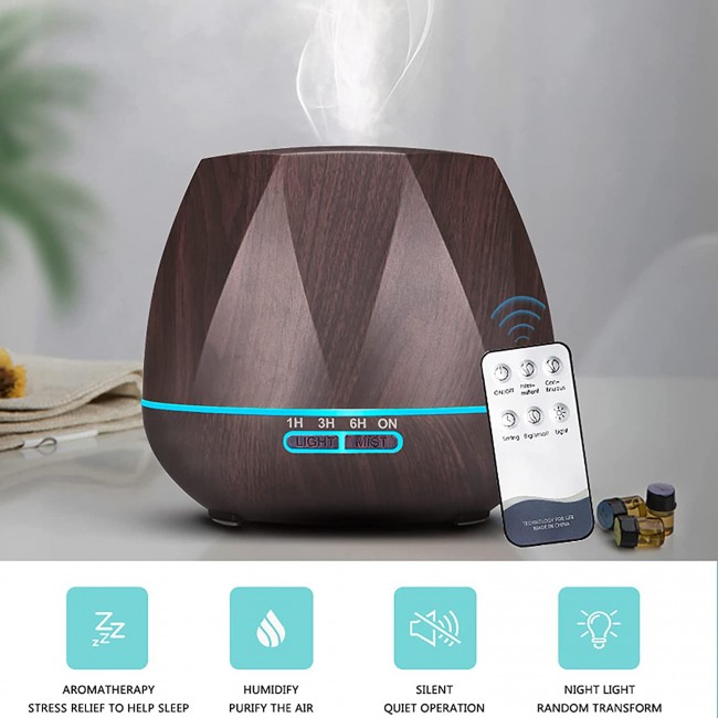 Umidificator Aromaterapie Visoli™ VS-630, Capacitate 550 ml, ultrasonic, Aromatherapy, 7 Culori, Wenge color cu Telecomanda